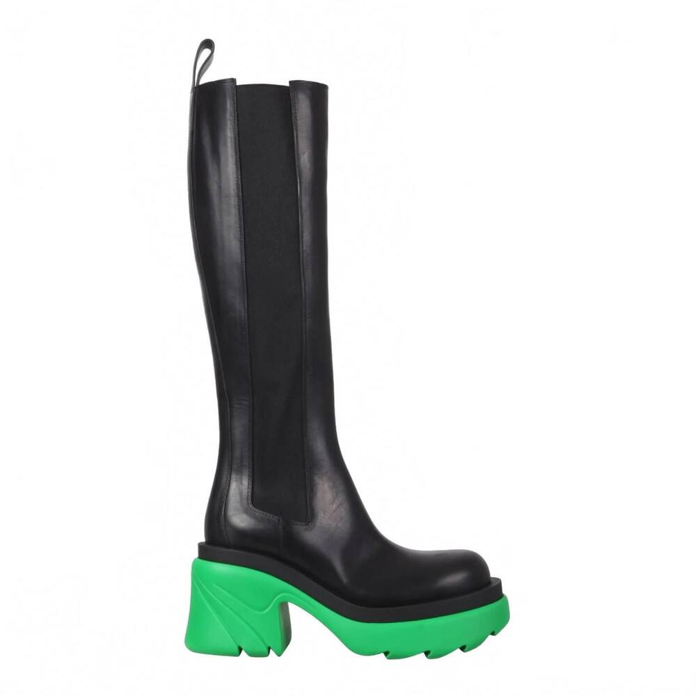 NEW BOTTEGA VENETA women's flash high chelsea boots in black/green